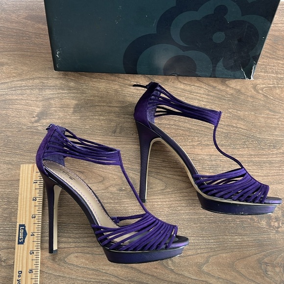 Platinum 5 inch stiletto heel purple suede sandals size 8 1/2 - Picture 4 of 11